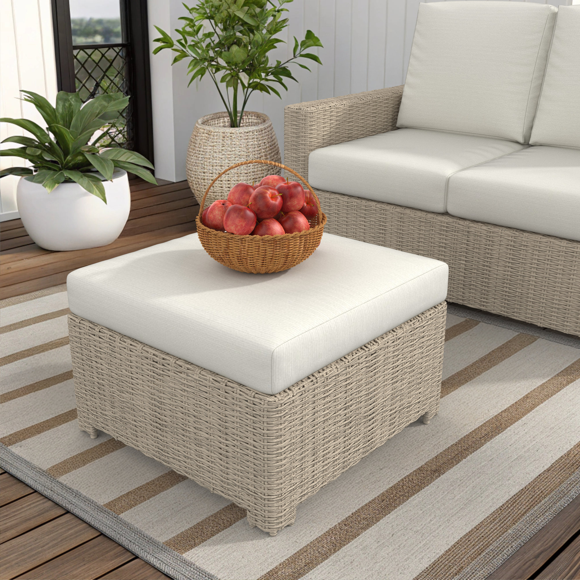 Outdoor Ottoman With Sunbrella Cushions, Canvas Natural