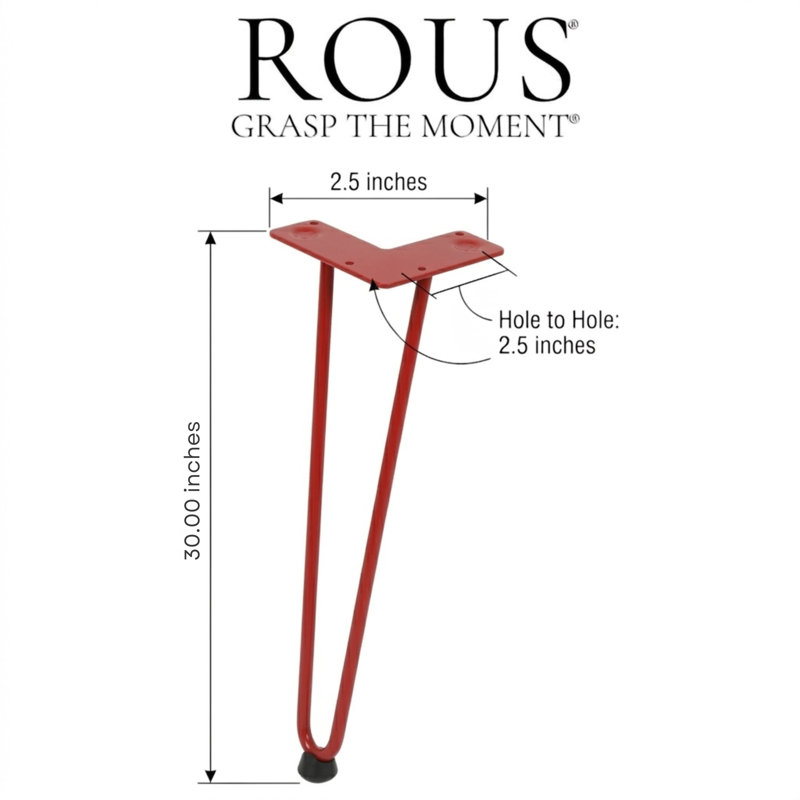 ROUS Hardware 30" Hairpin Furniture Leg | Steel Mid-Century Modern Table Leg – Rose (Red), 1 Count, 30" H, Rose (Red)