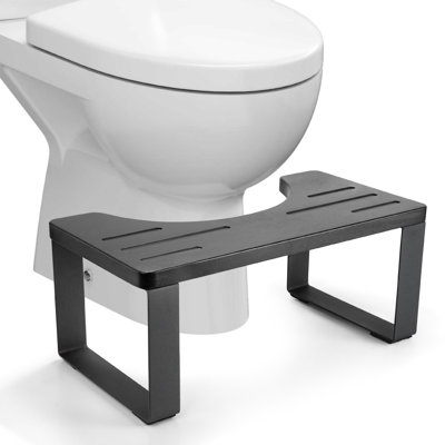 BLUEWEST Foldable Toilet Stool, 7 Inch Non-Slip Bathroom - Black Metal Legs - full black edition