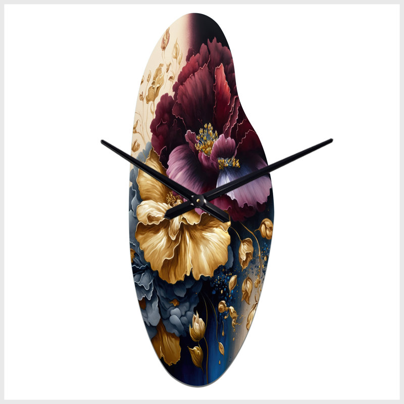 McMorrow - Curved Shape Decorative Red Floral Wall Clock, Moyenne