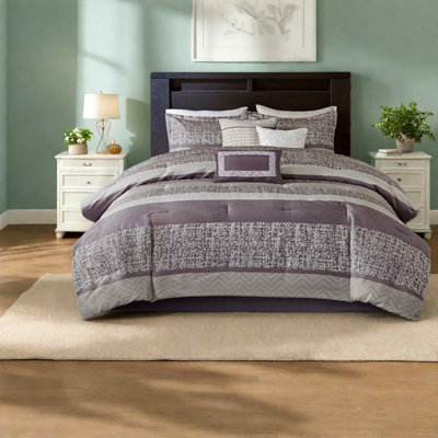 Ensemble de literie luxueux en jacquard mauve, 7 pièces très grand californien pour le confort de la maison