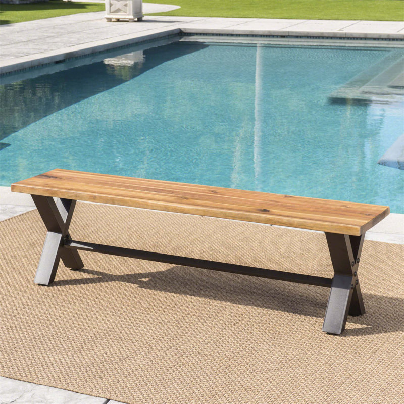 Sustainable Acacia Wood Outdoor Dining Bench in Teak Finish