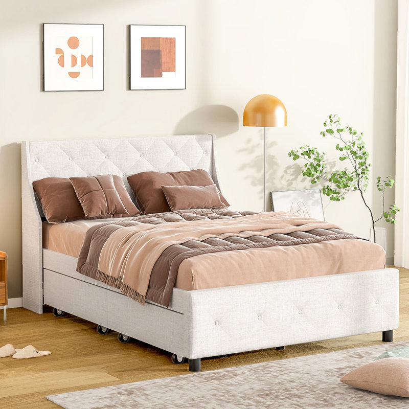 Structure de lit pour chambre à coucher grand lit avec espace de rangement - plateforme en métal, espace silencieux, sans sommier tapissier, bruit