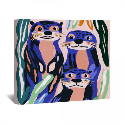Colorful Otters Canvas Wrap - Wildlife Wall Decor