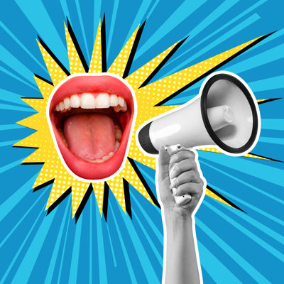 Female Mouth Shouting With Megaphone by Master1305 - Wrapped Canvas Print