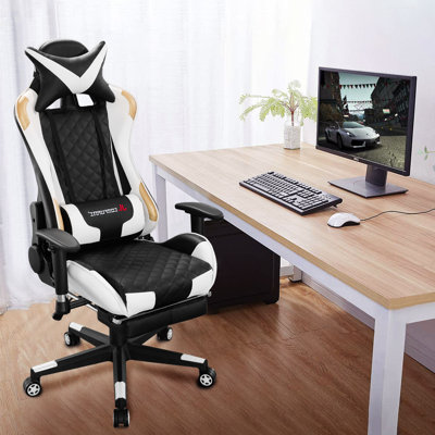 JL Comfurni Adjustable Reclining Ergonomic Faux Leather Swiveling PC & Racing Game Chair with Footrest