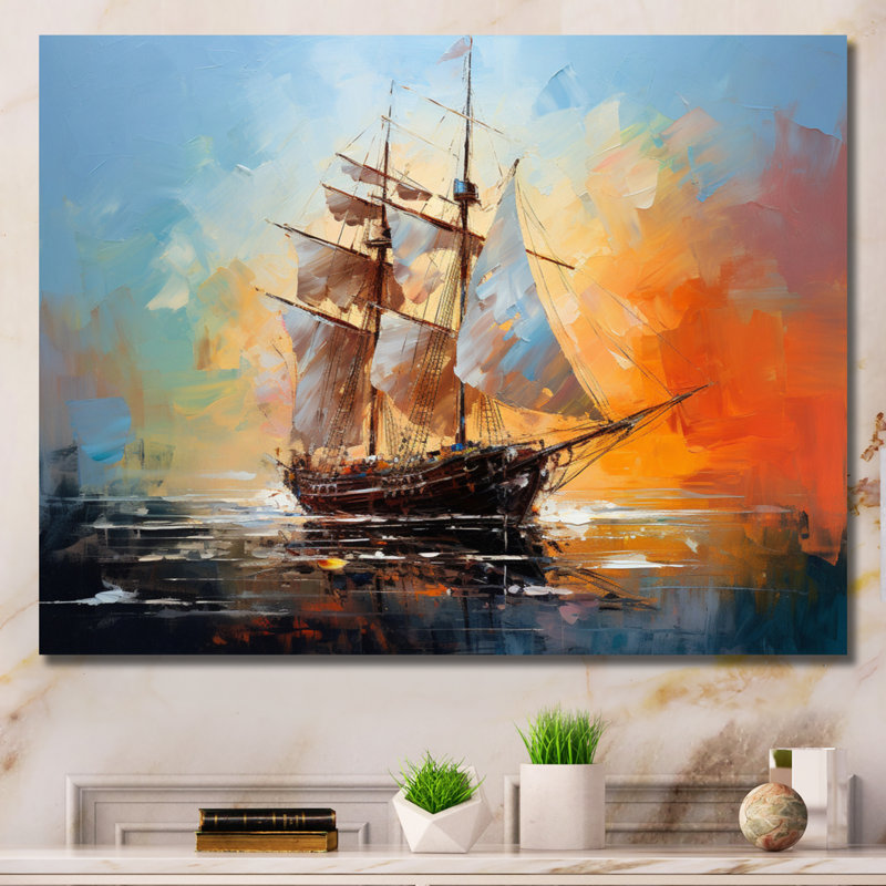 Voilier et mélodie IV sur toile, H 24 po x l 32 po x P 1 po, Toile tendue