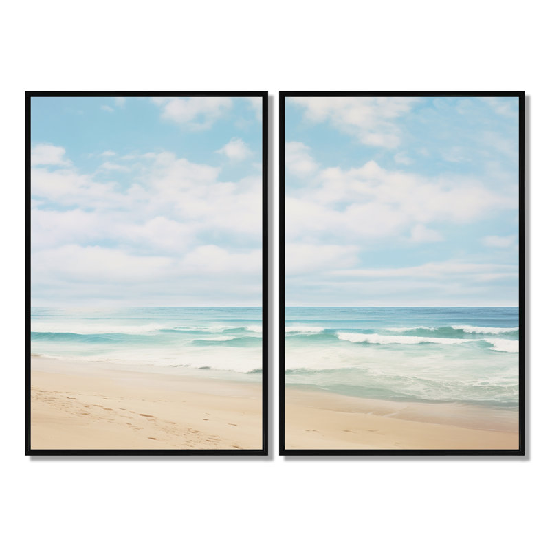 Palmeri - art mural beige sur toile nautique, 36" H x 48" W, Impression encadrée flottante, Black