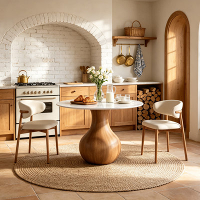 3-Pieces Kitchen Breakfast Nook Dining Set 39" Round Dining Table With 2 Upholstered Leather Chairs
