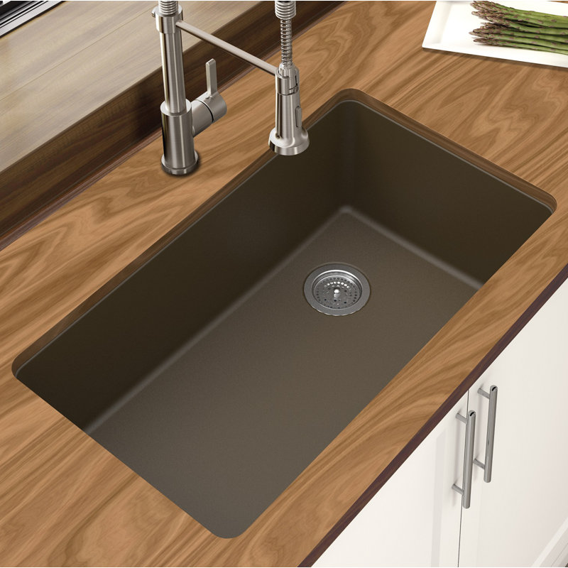 Évier de cuisine en granite L 33 po x l 19 po encastrable, Moka