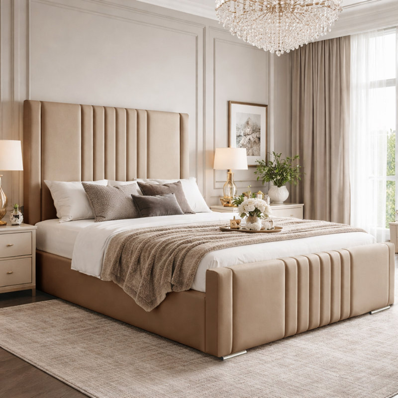 Upholstered Bed, Beige, Super King (6')