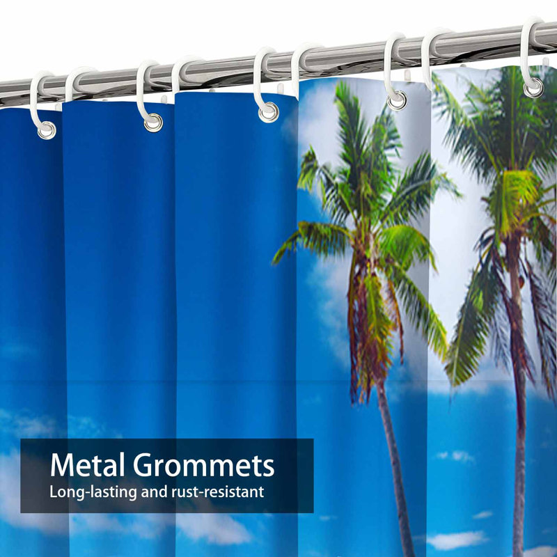 Tropical Beach, cocotier, beauté, bleu, côte de nuages avec 12 crochets, L 72 po x l 78 po