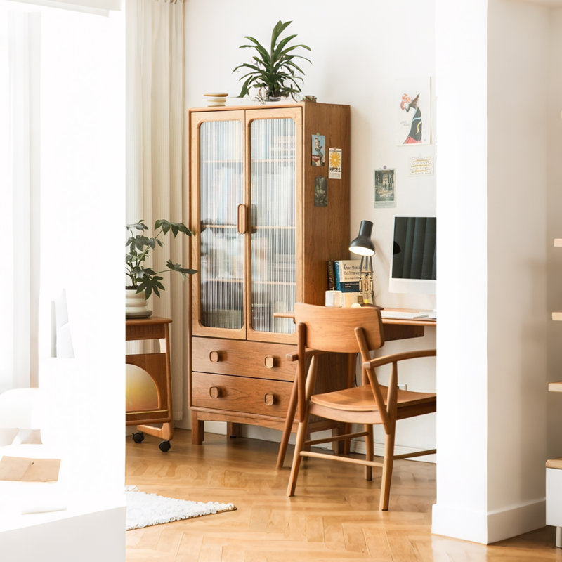 Cherry Wood Color Tempered Glass + Solid Wood Display Cases