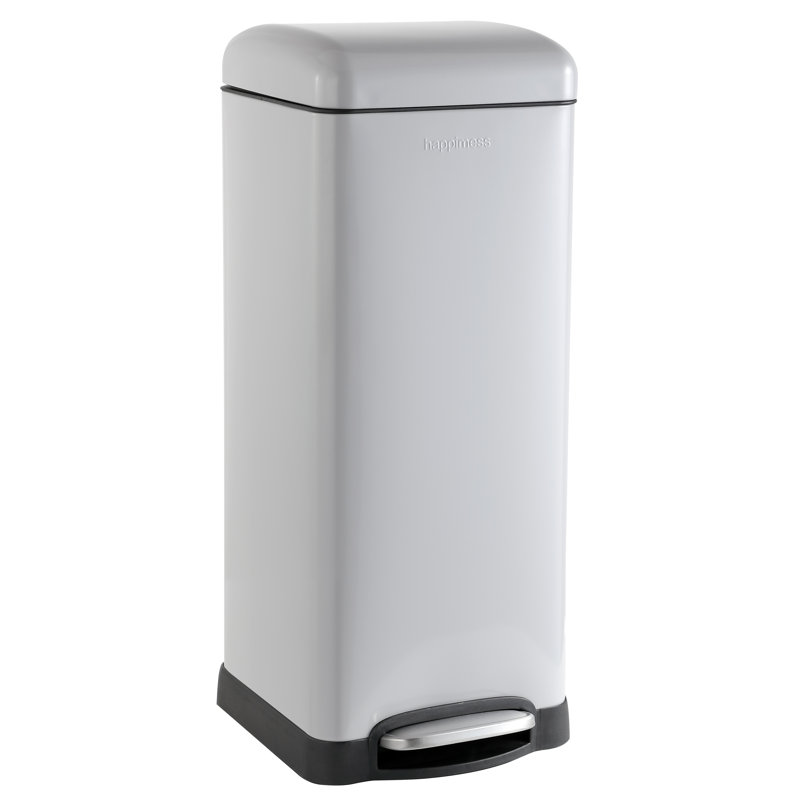 Betty Retro Steel Step On Trash Can, Fog Gray, 8 Gallons