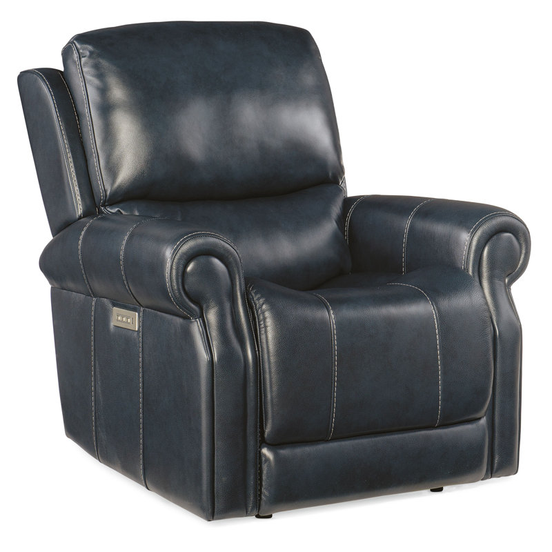 Eanna Power Recliner with Articulating Headrest & Lumbar Support, Blue Genuine Leather