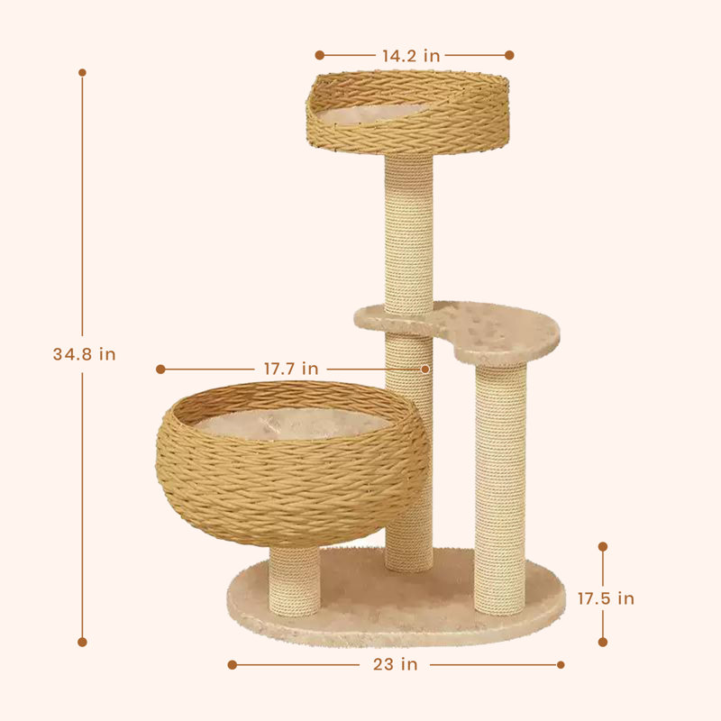 Sleeping in the Bowl Cat Tree with Basket Beds and Cushion, Cute Cat Tower with Cat Scratching Post