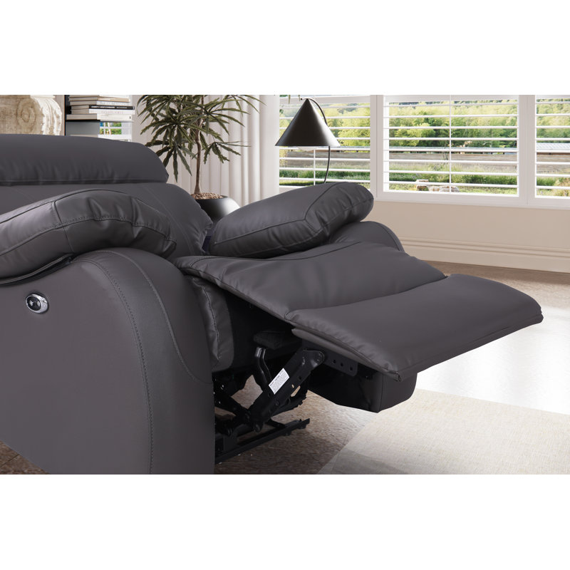 Avshalom 59.8'' Faux Leather Power Reclining Loveseat, Gray Faux Leather