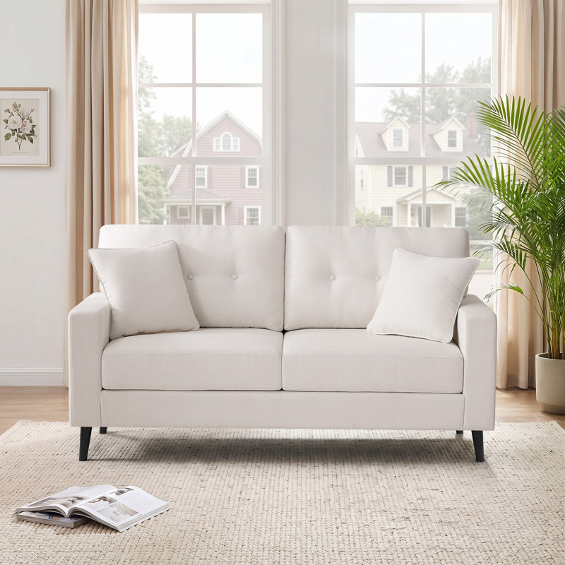 Causeuse à accoudoirs carrés l 65 po, Beige
