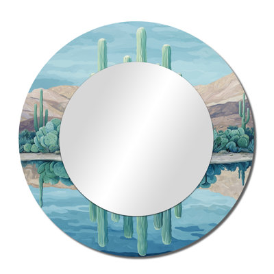 Cactus And The Desert Oasis I - Floral Cactus Accent Wall Mirror - Printed On Metal