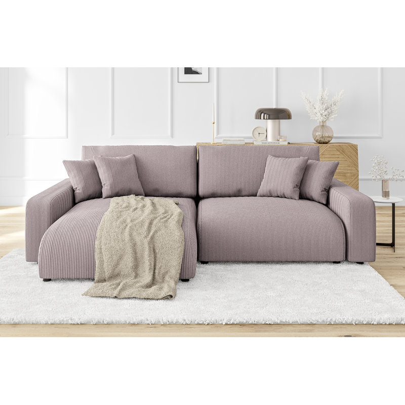  Gisela Sleeper Corner Sofa Chaise Bed with Storage Cord Fabric, Powder Pink, Left Hand Facing