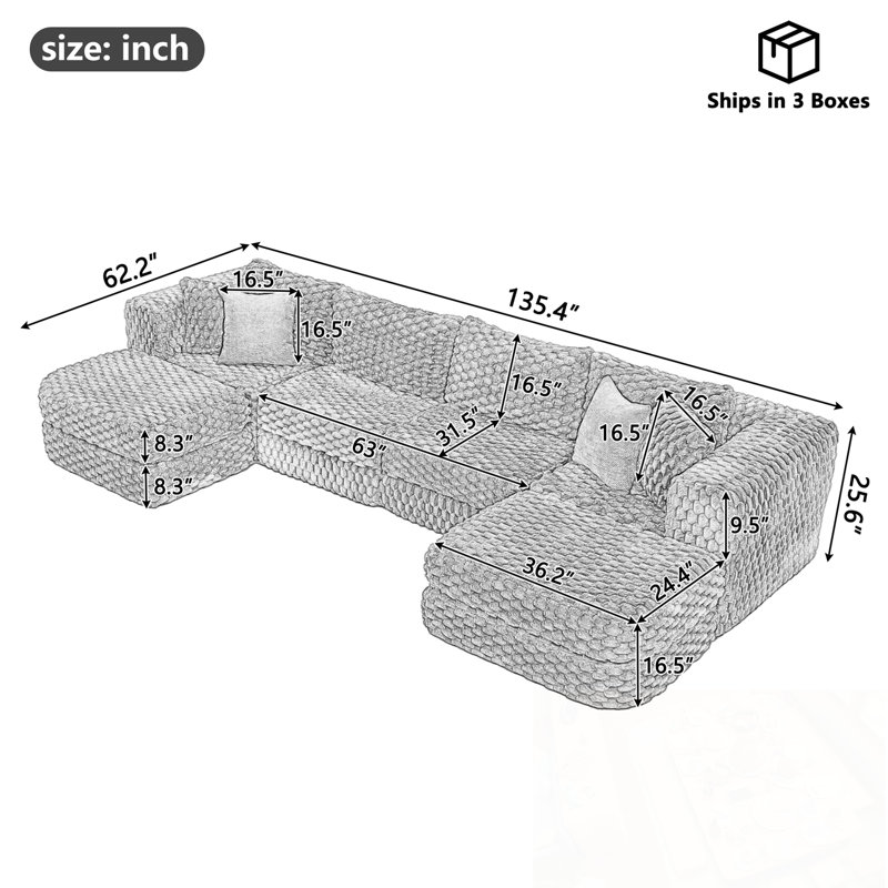 Canapé modulaire modulaire avec deux repose-pieds mobiles, Bleu