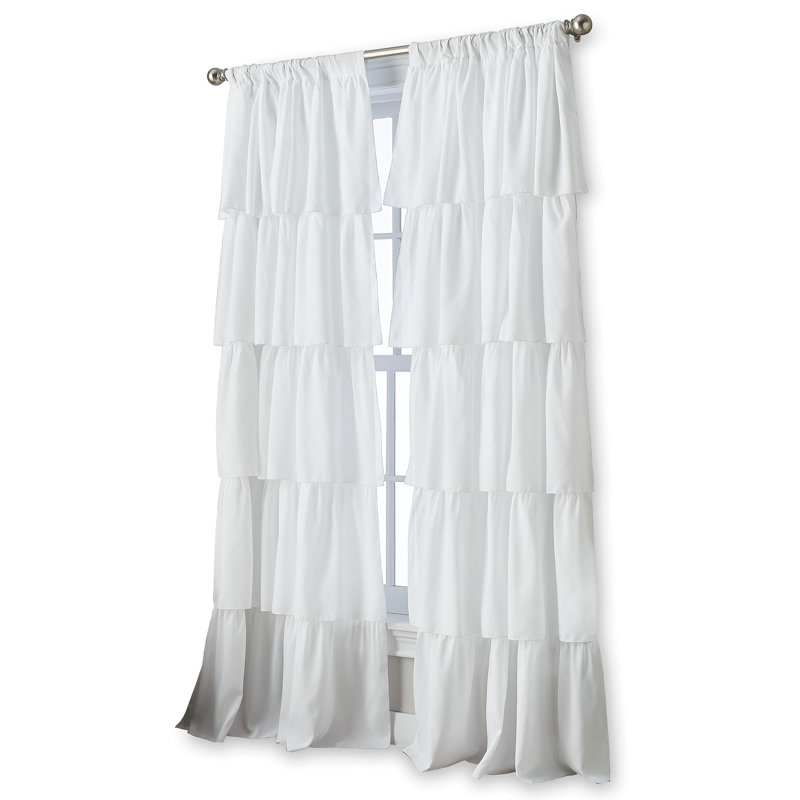 Flounced Curtain Panel, 84-Inch, White