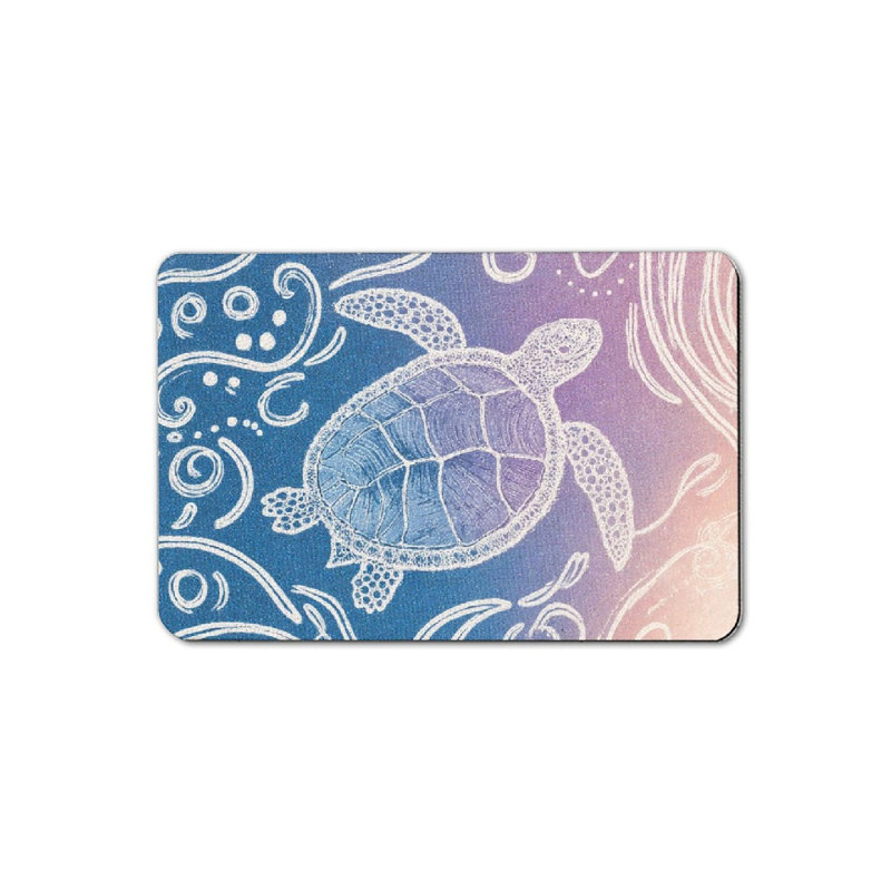 Tapis de bain Sea Turtle Ocean Waves, 16 x 24 po, Bleu / rose, tortue de mer, vagues de l'océan