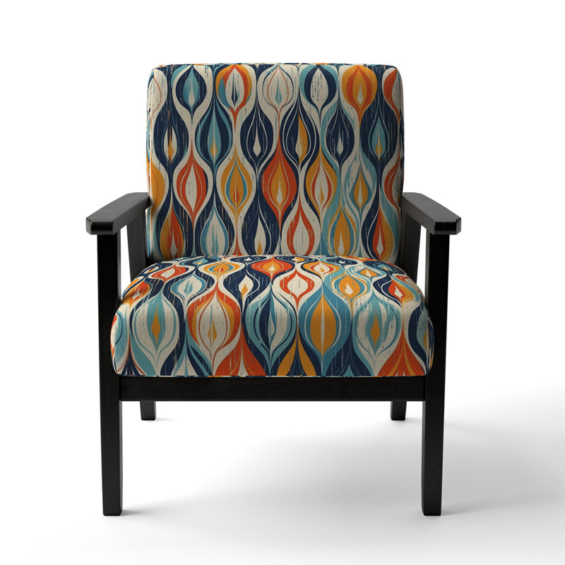 Orange et bleu Botanical Symphony III - Chaise d'appoint rembourrée et chaise moderne, Accoudoirs carrés noirs