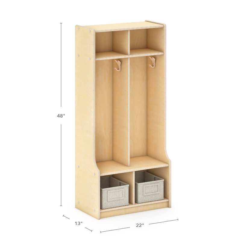 Casier 2 sections avec banc EdQ - Naturel, H 2-48 po x l 22 po x P 13 po, Bois naturel, 2