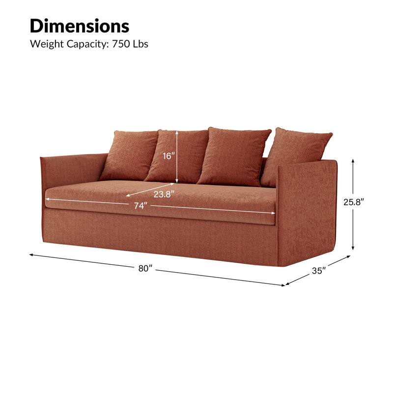 Boduram 80'' Sofa, Rust Corduroy
