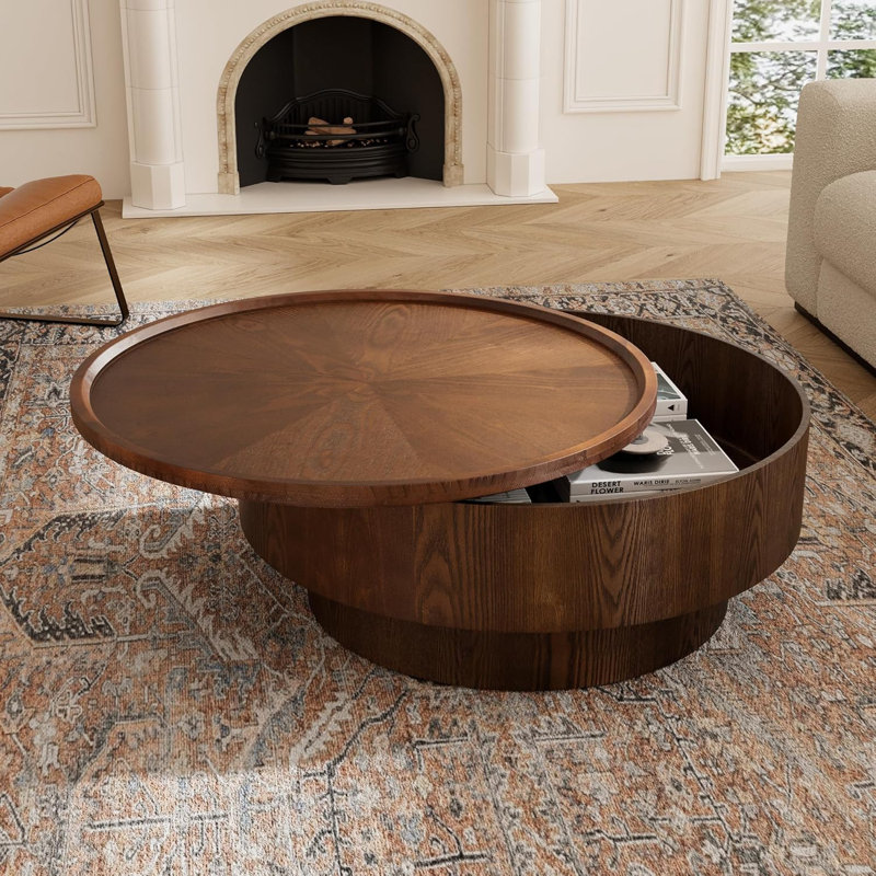 Table basse moderne à piédestal circulaire de style tambour pour salon ou appartement, brun