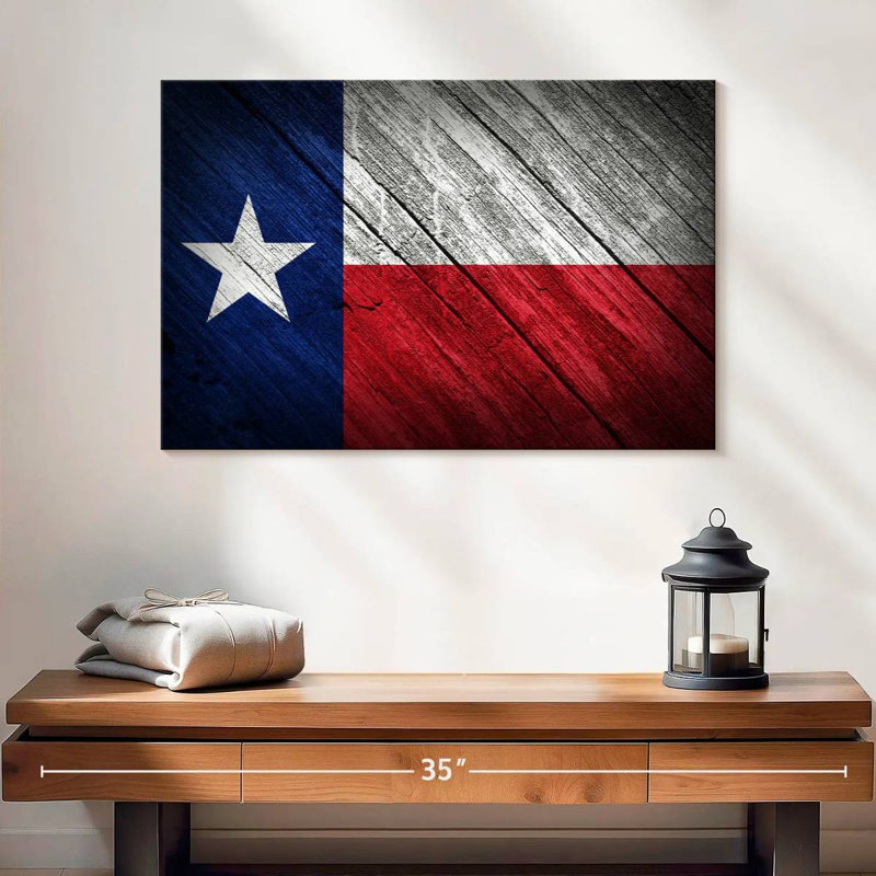 Drapeau de Borges au Texas sur bois, H 16 po x l 24 po