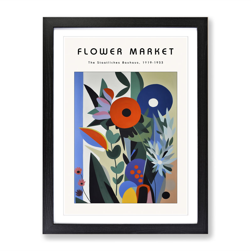 Bauhaus Flower Market Exhibition No.4 - Single Picture Frame Print on Wood, 46cm H x 34cm W x 2cm D