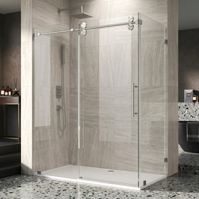 48" W X 32" D X 76" H Sliding Frameless Shower Enclosure With 3/8 Inch Clear Glass Brushed Nickel