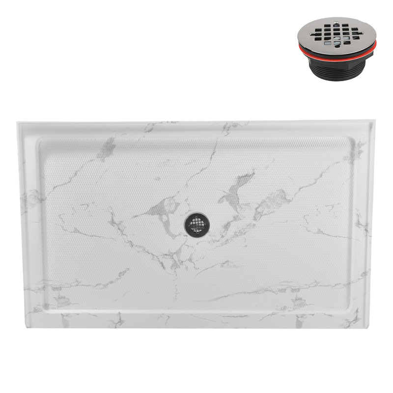 Streamline 60 in. x 36 in. Alcove Acrylic Shower Base in Matte Marble with Center Drain, Drain Included, Matte Marble