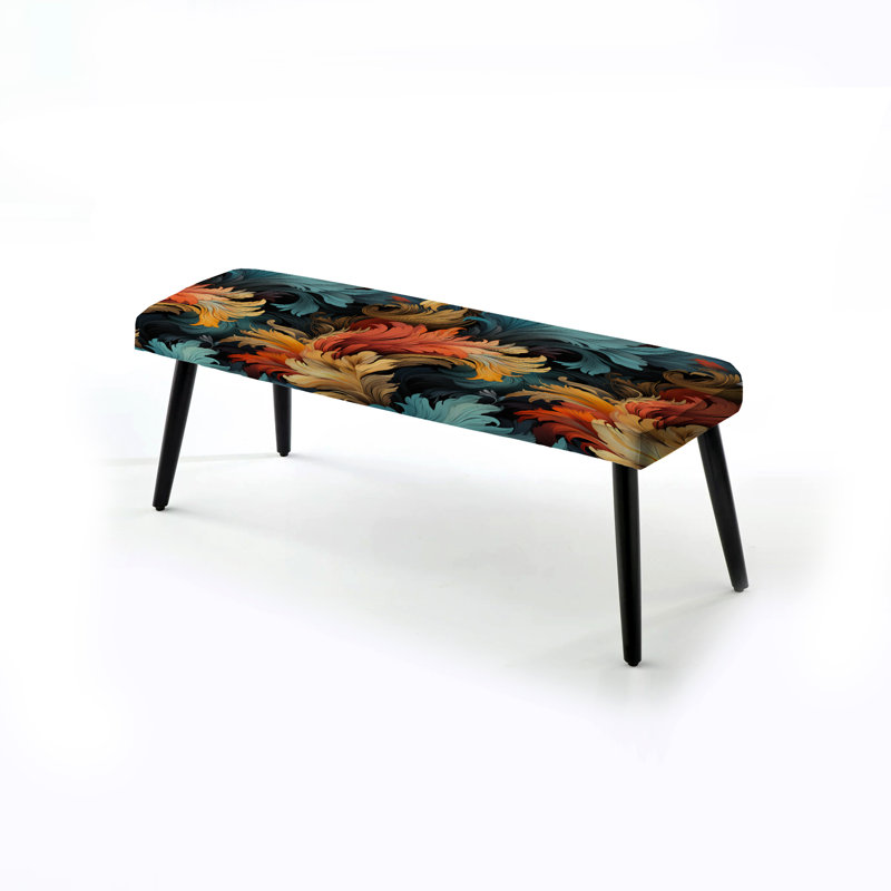 Painterly Damask Colorful Leaves - Banc rembourré abstrait noir