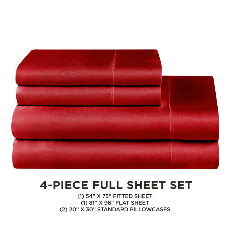 Juicy Couture Premium Silky Satin Sheet Sets, Full Sheet Set with 2 Pillowcases, Red