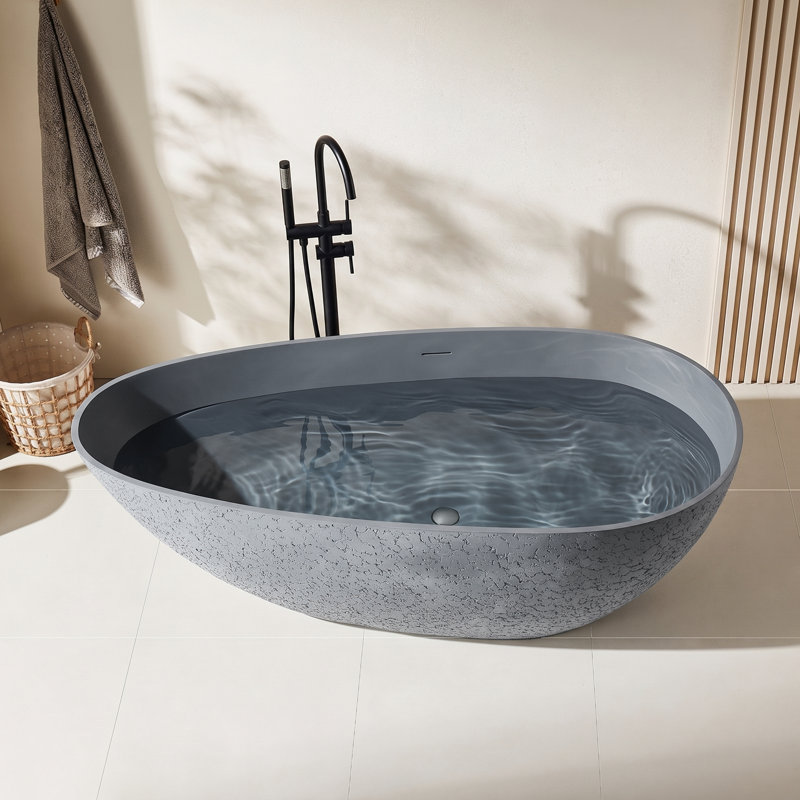 Freestanding Bathtub 67" Resin Stone Soaking Tub With Ergonomic Design