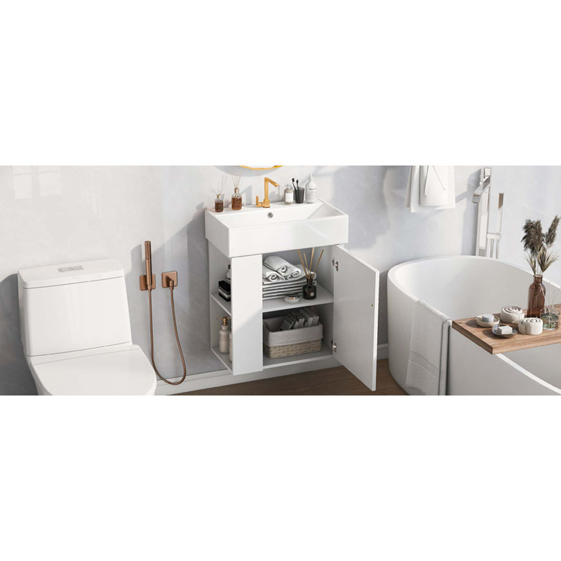 Modern Floating Bathroom Vanity With Ceramic Basin