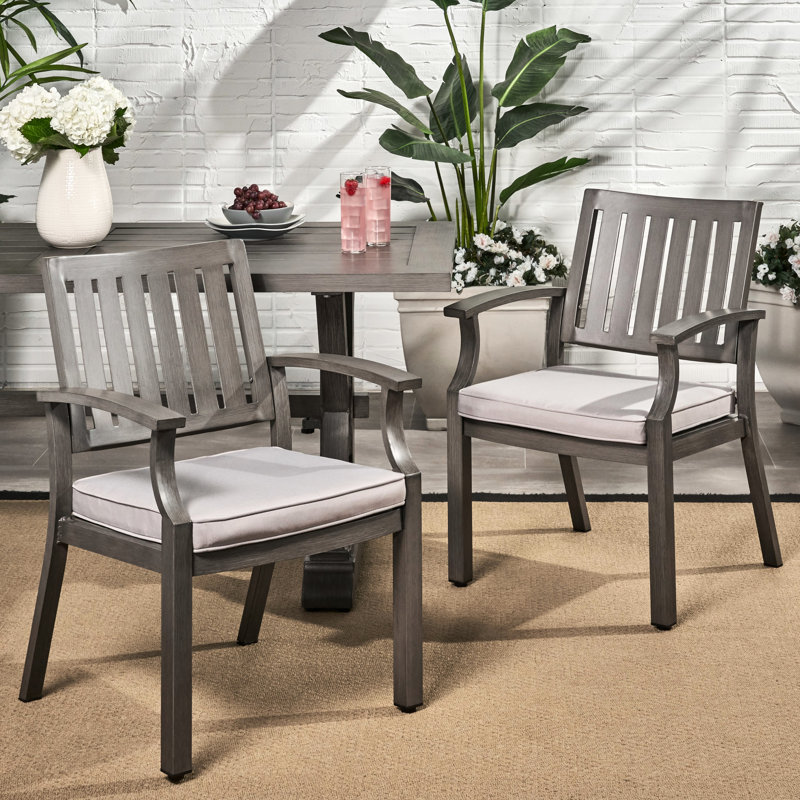 Chaises de salle à manger d'extérieur modernes en aluminium avec coussins gris foncé et argentés, léger, 25,44 de large, assemblage inclus, structure stable, rouille, conception élégante, cadre, requis,