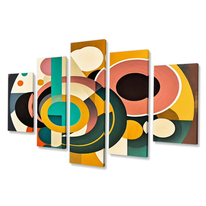 Reproduction d'art sur toile Midcentury Vintage Circular Visions II - Modern Midcentury - 5 panneaux