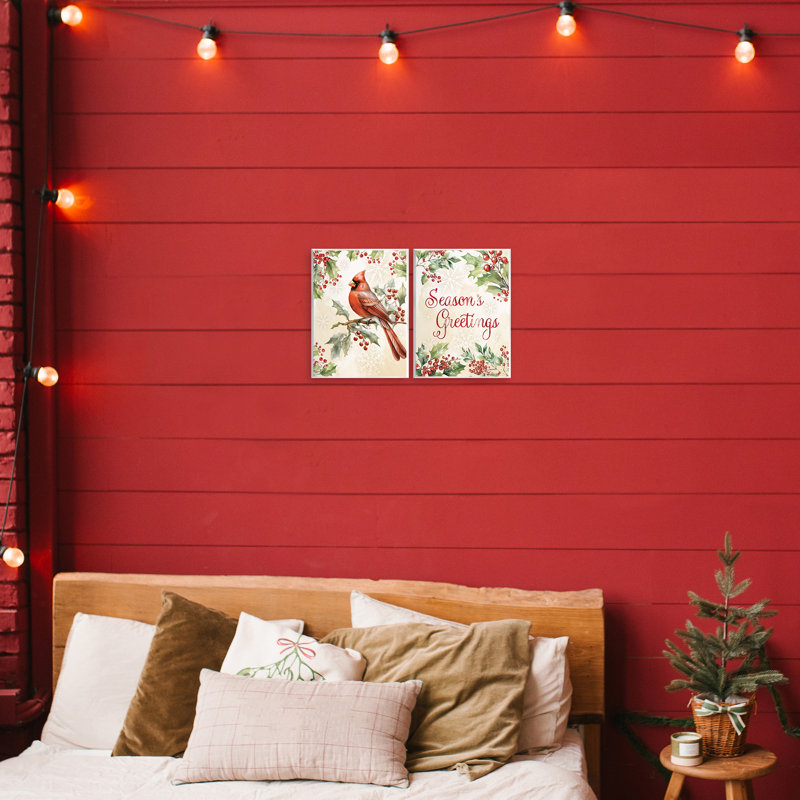 Ensemble de 2 plaques murales Season's Greetings and Cardinal, design par Nicole DeCamp