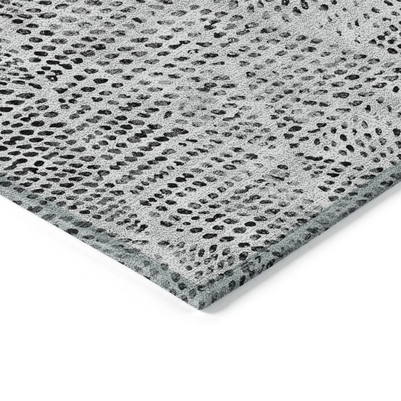 3' X 5' Pewter Charcoal Geometric Washable Indoor Outdoor Area Rug