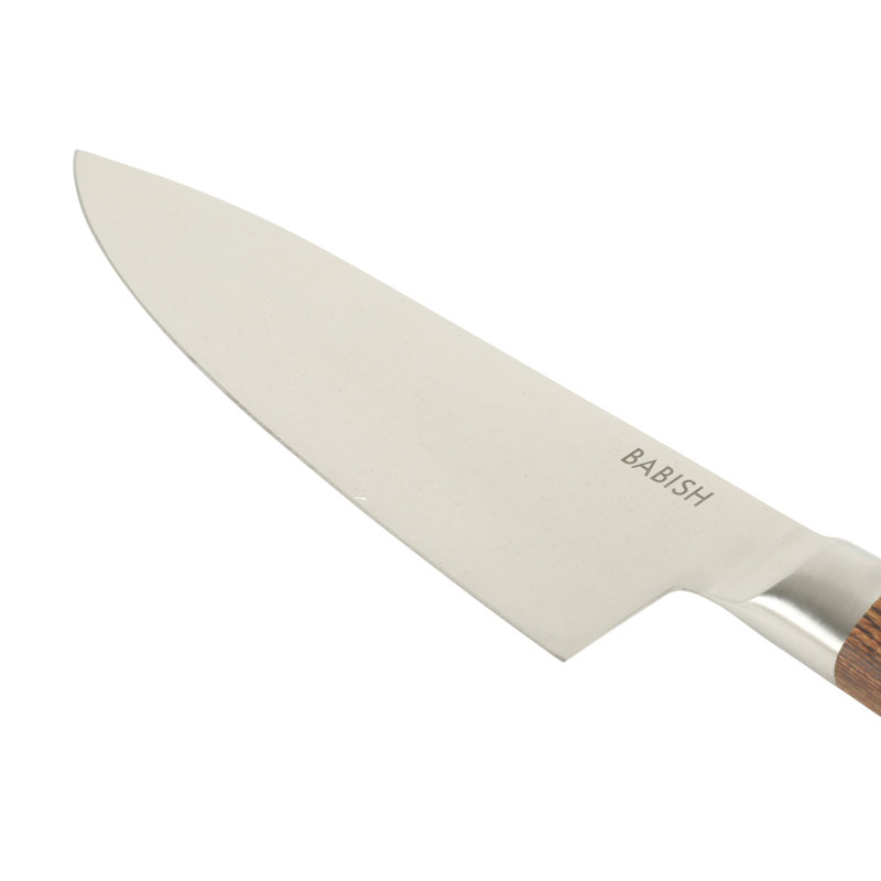 Couteau de chef 8 pouces Babish - Couteau de cuisine allemand en acier à haute teneur en carbone avec manche en bois de pakka foncé et lame de rasoir tranchante pour couper, trancher, trancher et préparer au quotidien