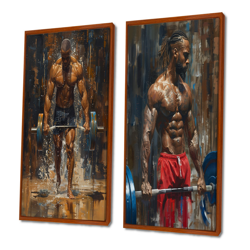 Ensemble de 2 pièces d'art aérobie et de musculation déterminé, III, H 28 po x l 24 po, Cadre flottant brun