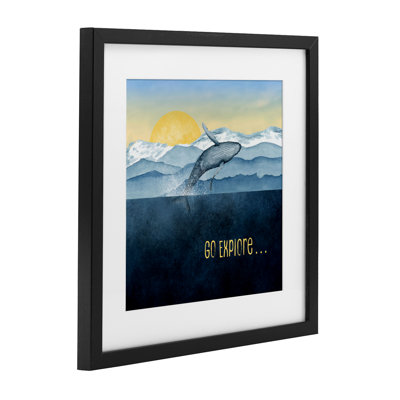 Go Explore Whale Breach Framed Print Under Glass, design by Brett Blumenthal