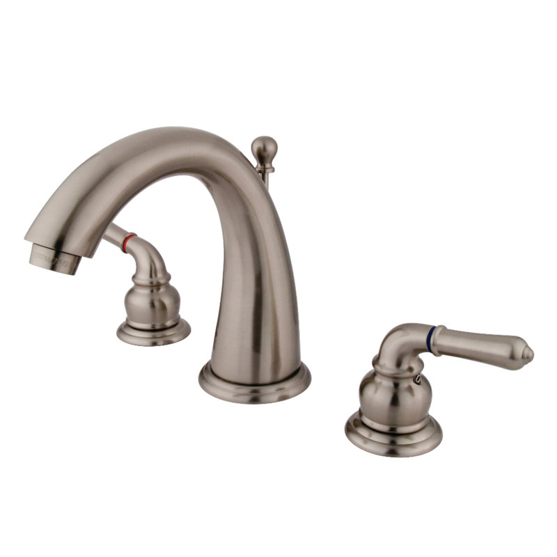Kingston Brass Naples Two-Handle 3-Hole Deck Mount Widespread Bathroom Faucet with Brass Pop-Up Drain, Brushed Nickel