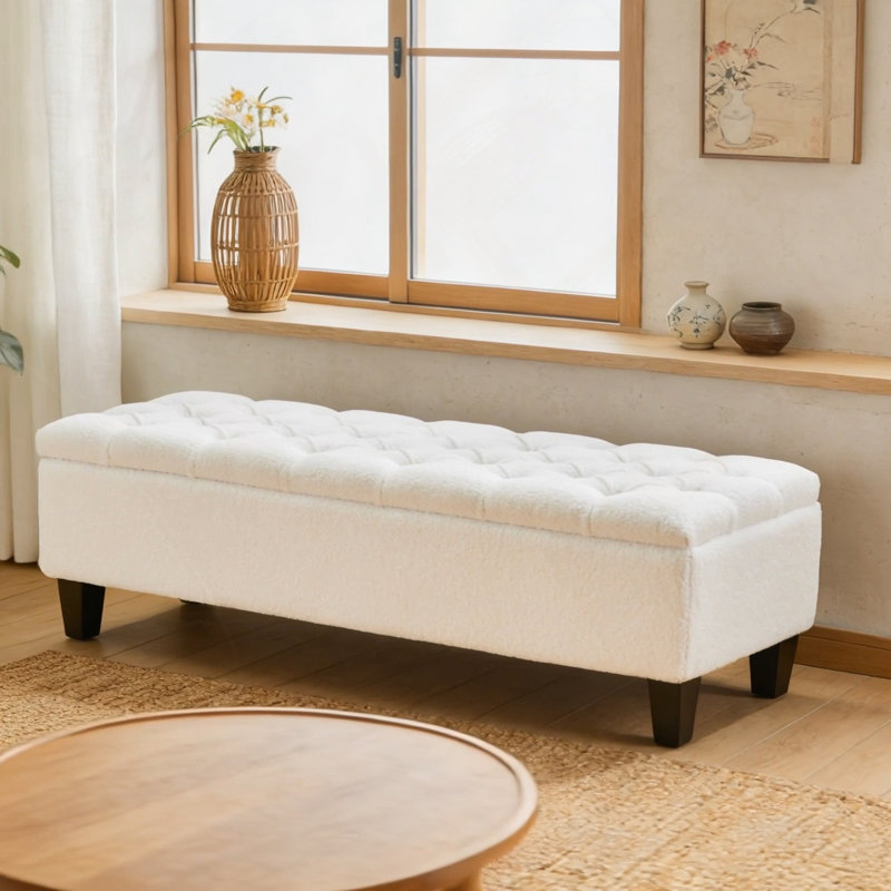 Banc de rangement rembourré Amalfi, Boucle blanc, 16,33 po H x 50,75 po x P 17,5 po