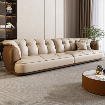 Khaki&Light Coffee Genuine Leather Modular Sofa
