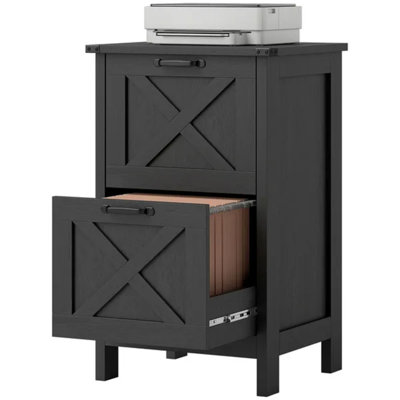 Black Farmhouse 2-Drawer Vertical File Cabinet for Letter & A4 Size Documents